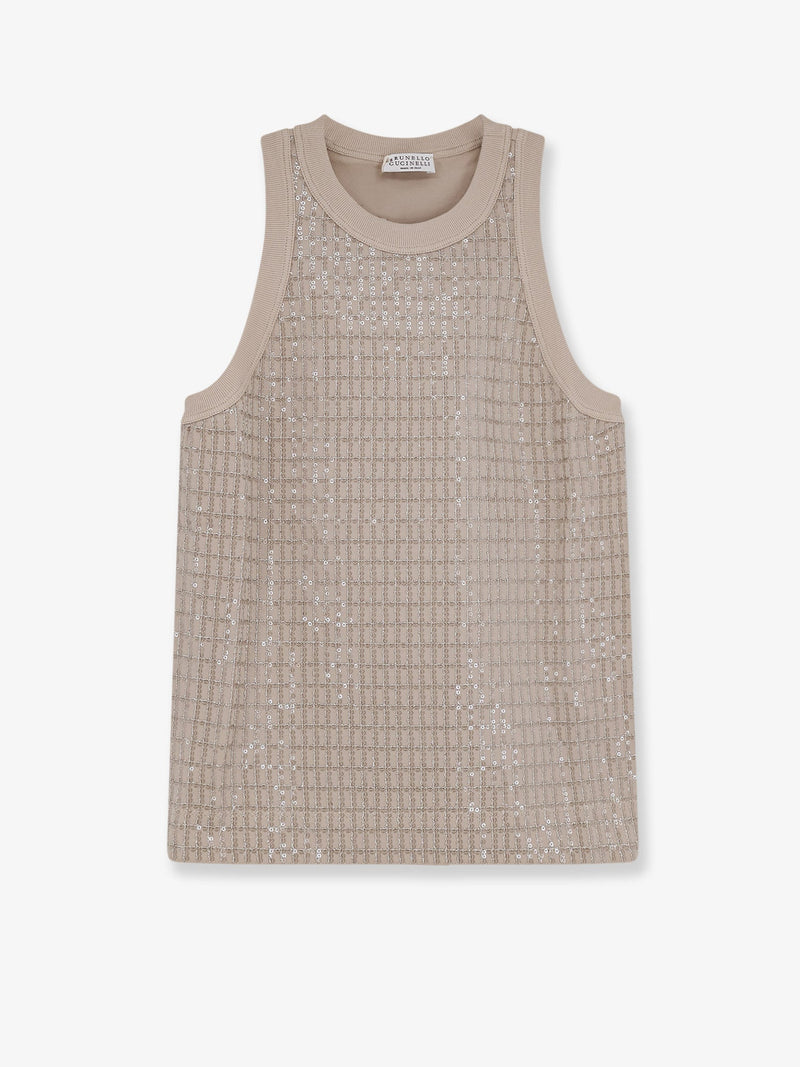 Brunello Cucinelli Brunello Cucinelli Dazzling Pattern Jersey Tank Top Beige - World Class Fashion