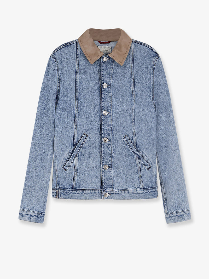Brunello Cucinelli Brunello Cucinelli Denim Jacket with Suede Collar Blue - World Class Fashion
