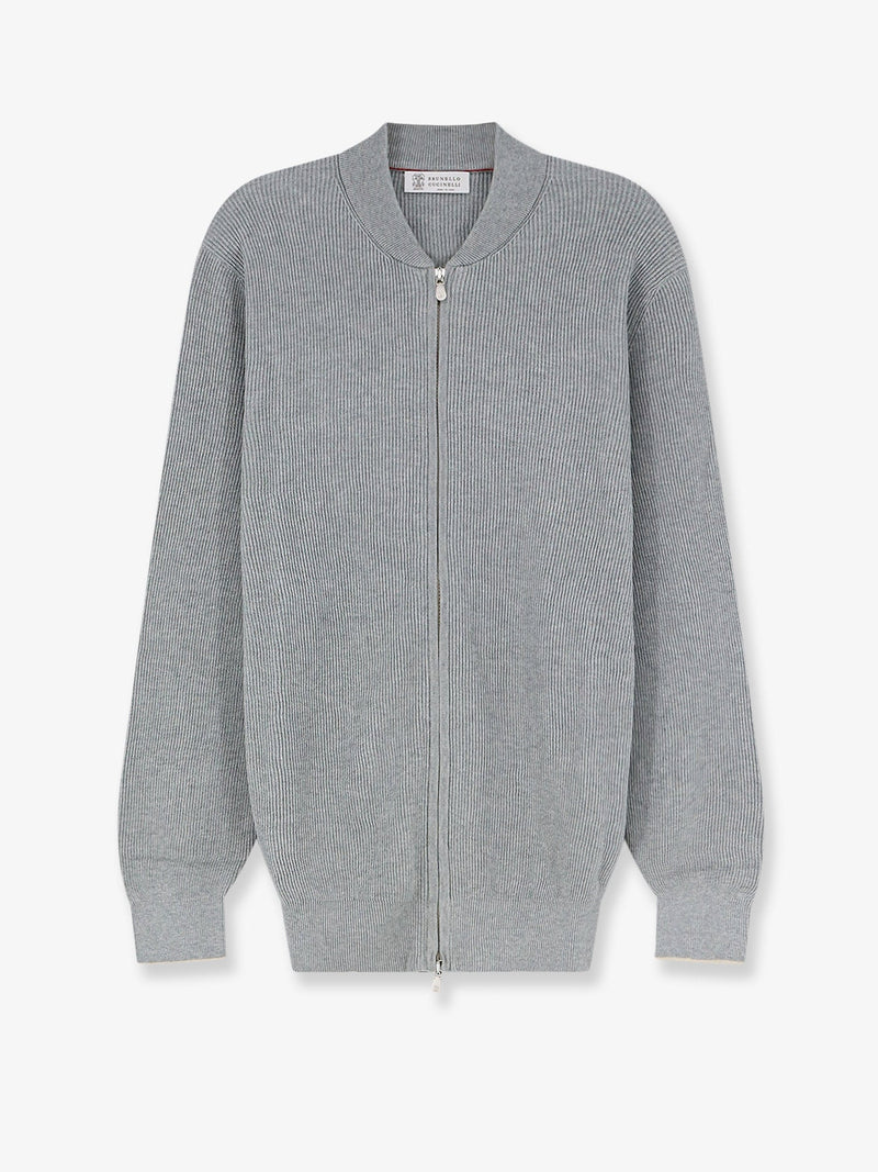 Brunello Cucinelli Brunello Cucinelli Ribbed Cotton Cardigan Grey - World Class Fashion