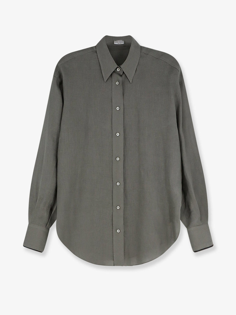 Brunello Cucinelli Brunello Cucinelli Linen Shirt with Monili Detail Green - World Class Fashion