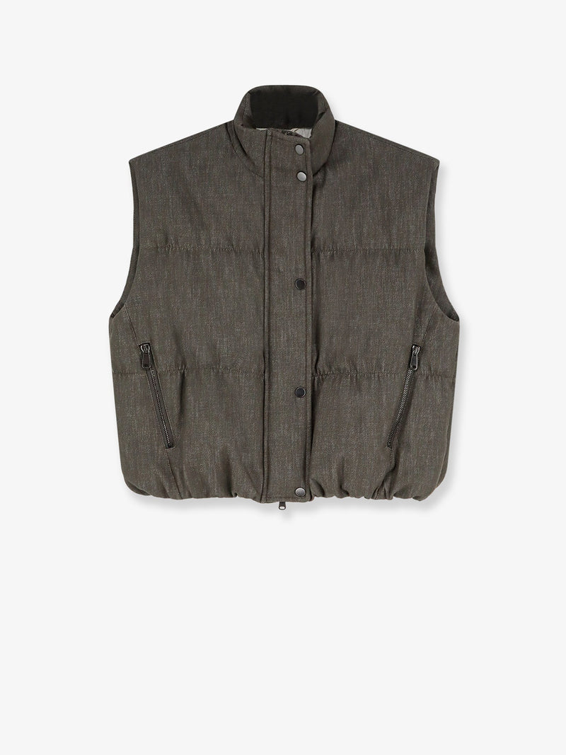 Brunello Cucinelli Brunello Cucinelli Sleeveless Twill-Denim Jacket Green - World Class Fashion