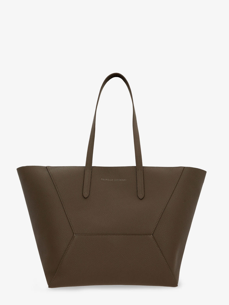 Brunello Cucinelli Brunello Cucinelli BC Duo Hammered Leather Shoulder Bag Brown - World Class Fashion