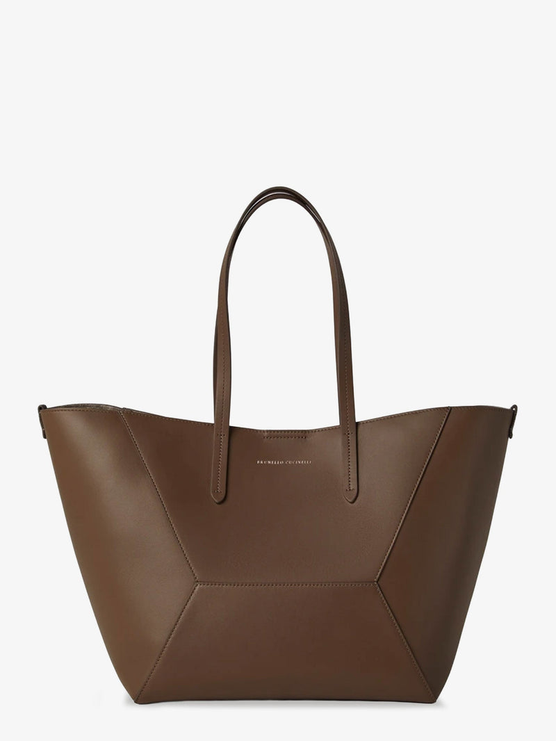 Brunello Cucinelli Brunello Cucinelli BC Duo Hammered Leather Handbag Brown - World Class Fashion