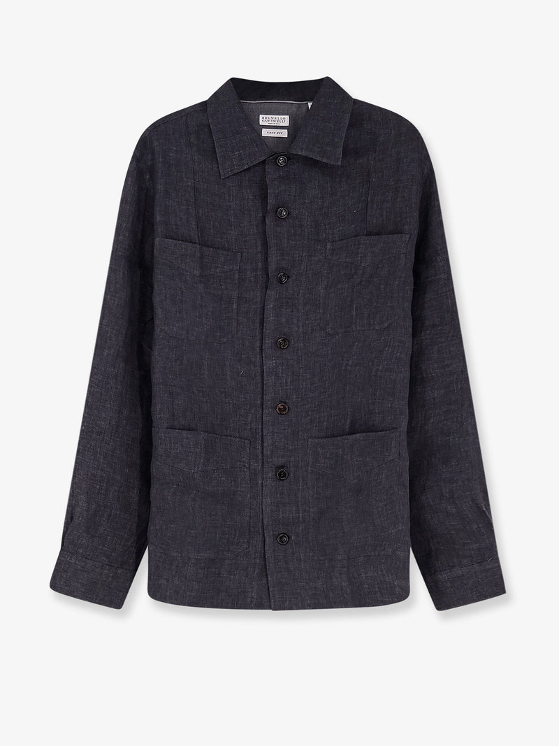 Brunello Cucinelli Brunello Cucinelli Easy Fit Linen Shirt Grey - World Class Fashion