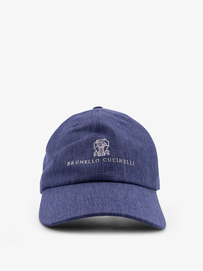 Brunello Cucinelli Brunello Cucinelli Denim Hat with Embroidered Logo Blue - World Class Fashion