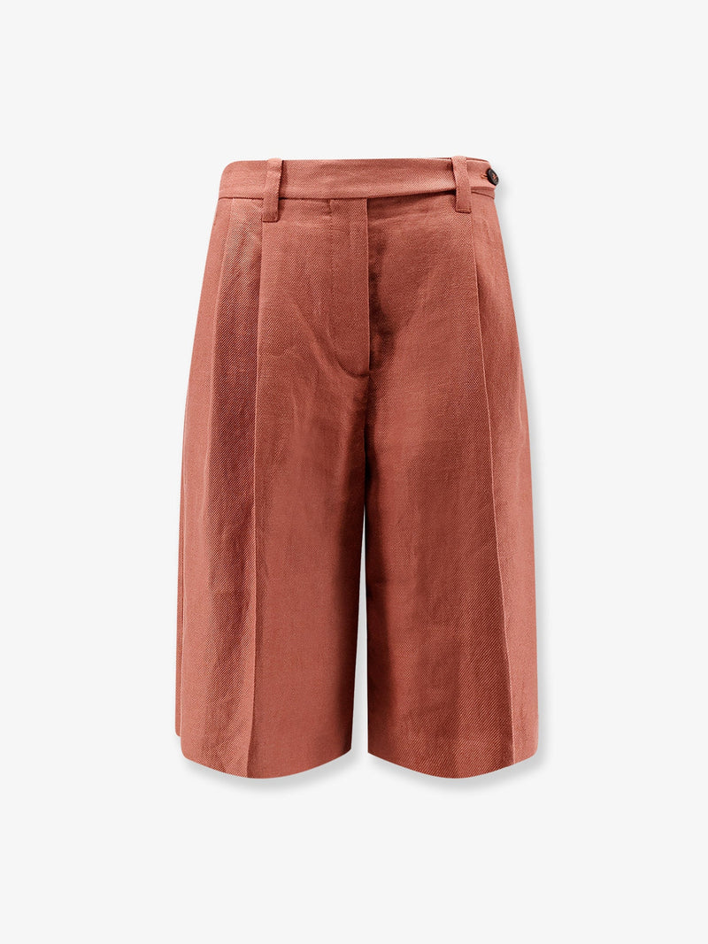 Brunello Cucinelli Brunello Cucinelli Linen Shorts With Monili Detail Orange - World Class Fashion