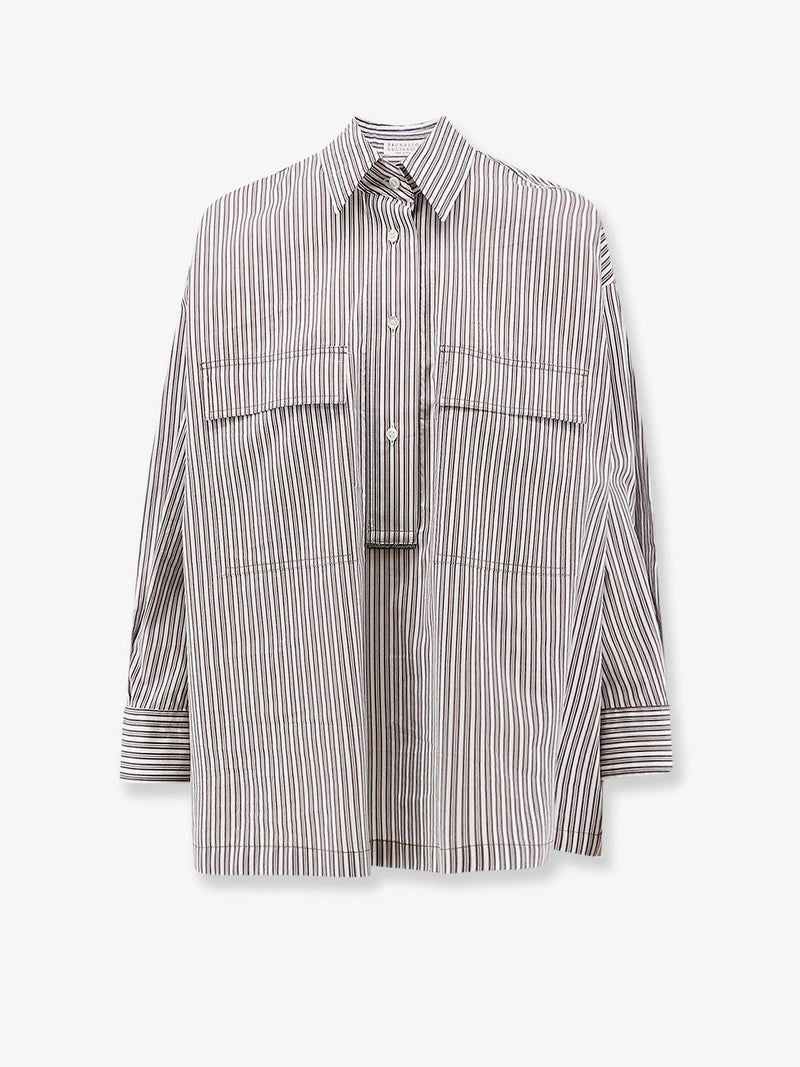 Brunello Cucinelli Brunello Cucinelli Cotton Silk Blend Shirt Brown - World Class Fashion