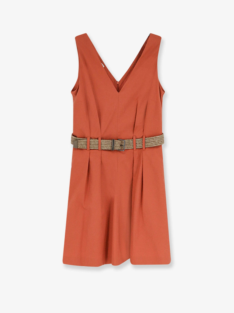Brunello Cucinelli Brunello Cucinelli Mini Dress with Belt Orange - World Class Fashion