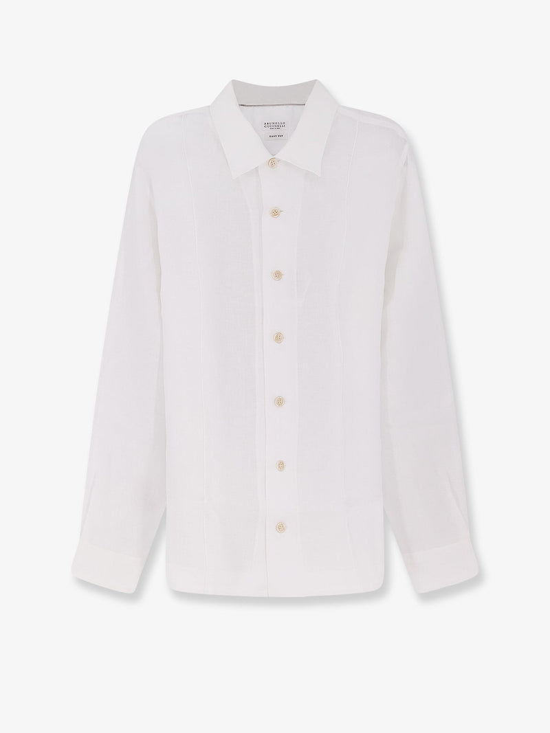 Brunello Cucinelli Brunello Cucinelli Easy Fit Linen Shirt White - World Class Fashion
