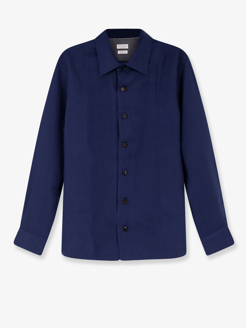 Brunello Cucinelli Brunello Cucinelli Easy Fit Linen Shirt Blue - World Class Fashion
