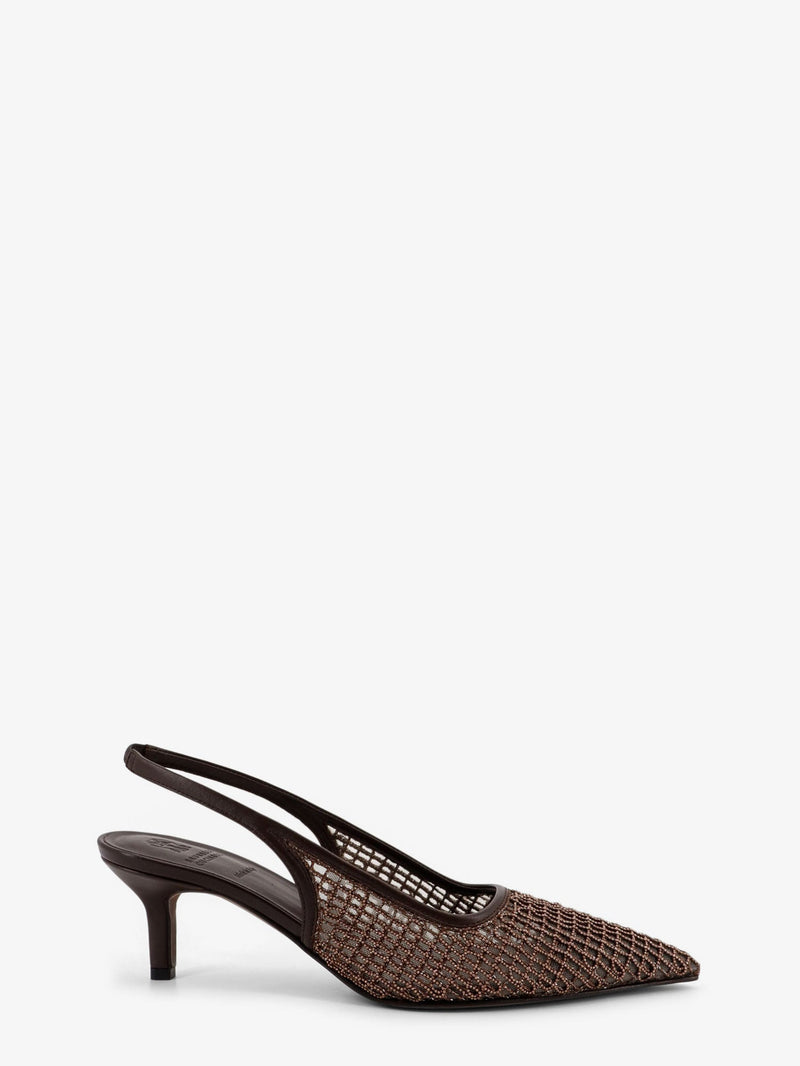 Brunello Cucinelli Brunello Cucinelli Leather Pumps with Net Detail Brown - World Class Fashion