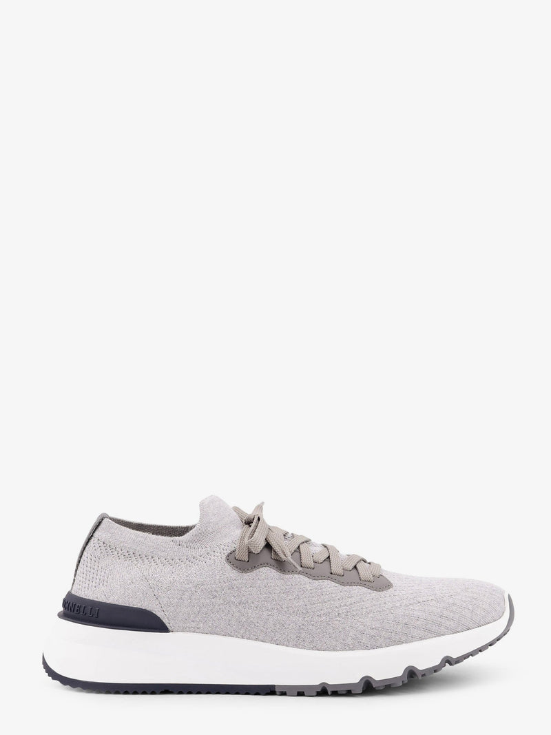 Brunello Cucinelli Brunello Cucinelli Low-Top Cotton Knit and Leather Sneakers Grey - World Class Fashion