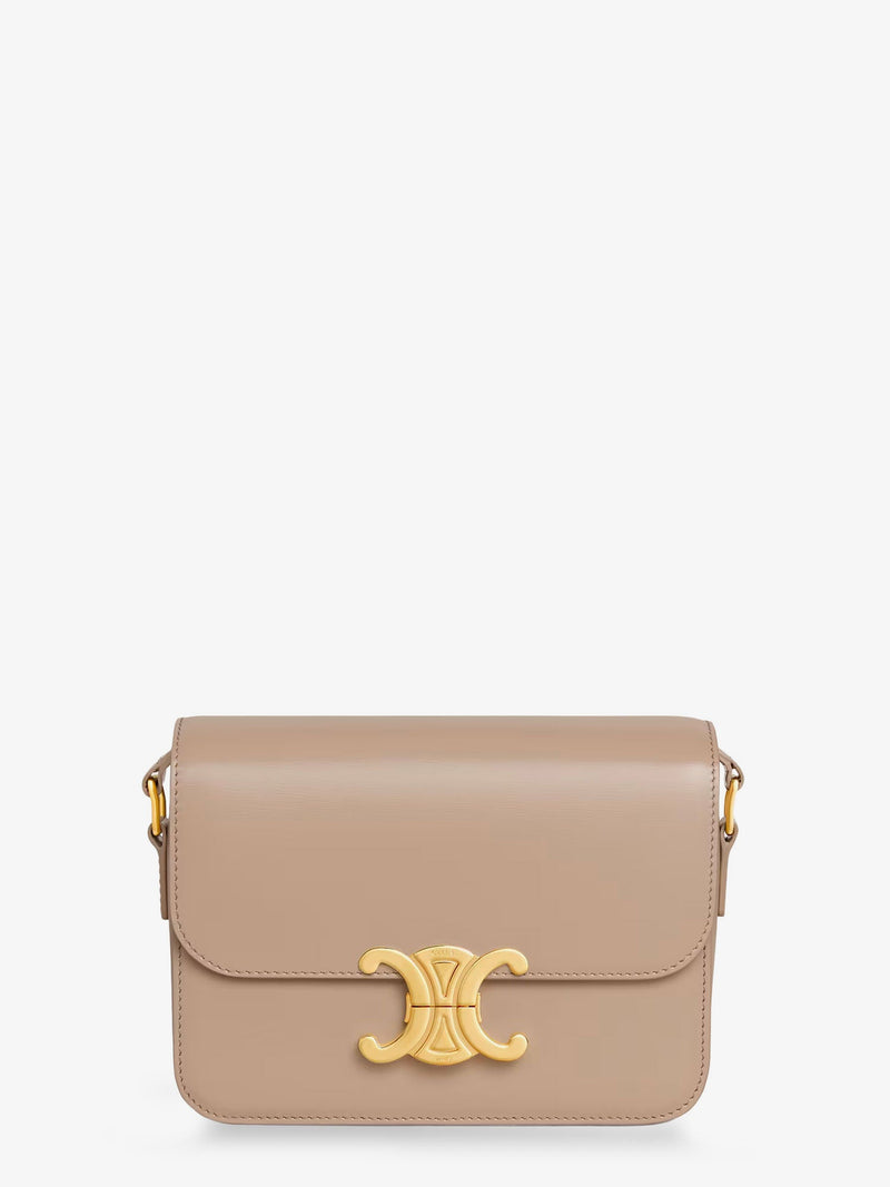 Celine Celine Teen Triomphe Leather Crossbody Bag Beige - World Class Fashion