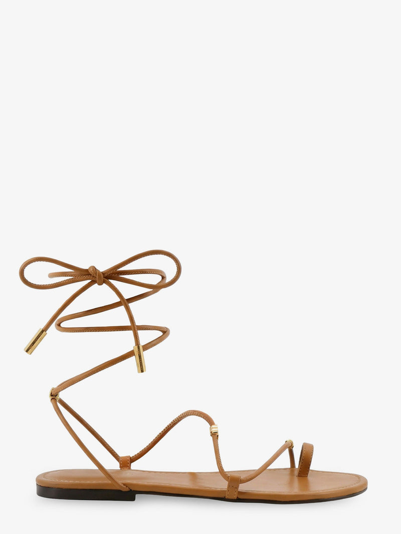 Celine Celine Leather Sandals with Metal Triomphe Logo Brown - World Class Fashion