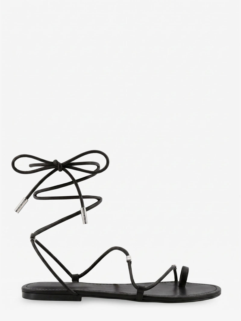 Celine Celine Leather Sandals with Metal Triomphe Logo Black - World Class Fashion