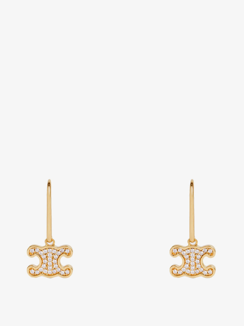 Celine Celine Triomphe Brass Earrings with Rhinestones Gold - World Class Fashion