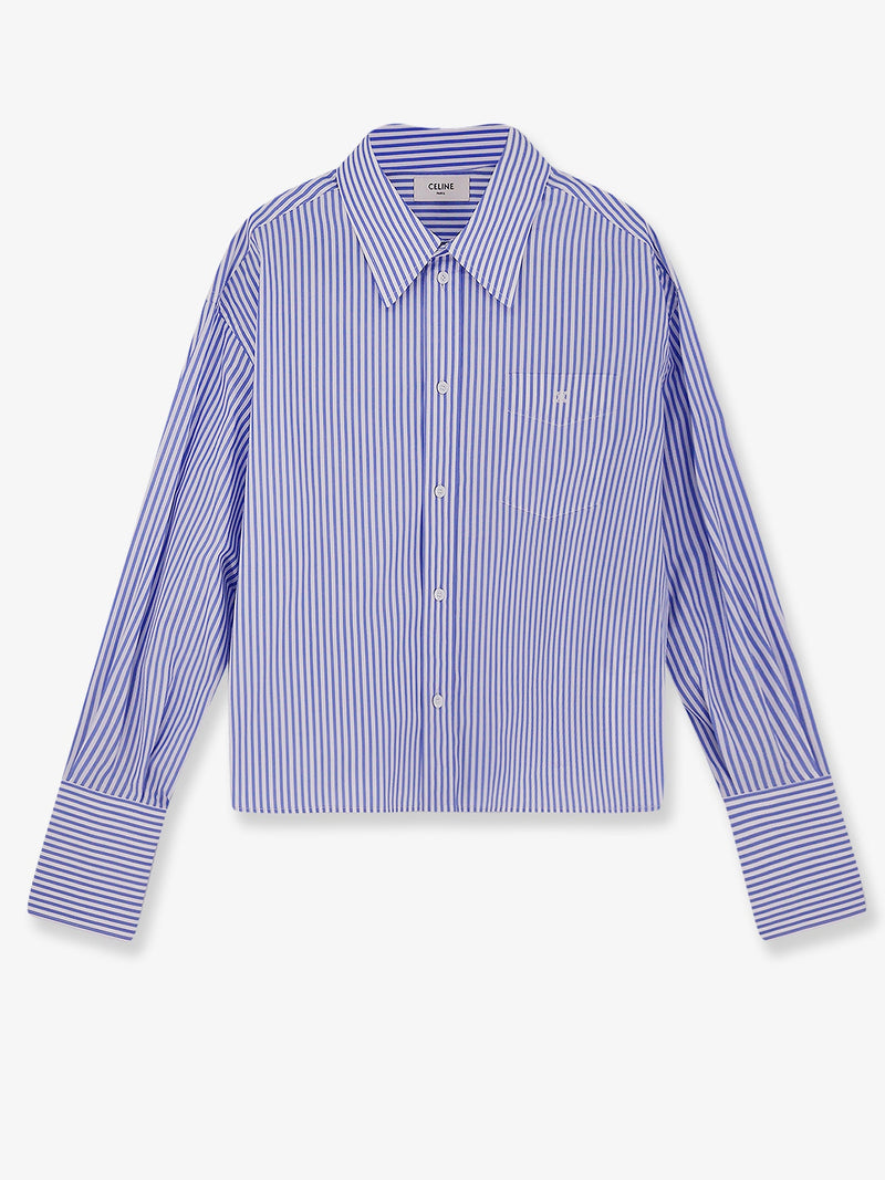 Celine Celine Cropped Striped Cotton Shirt Blue - World Class Fashion