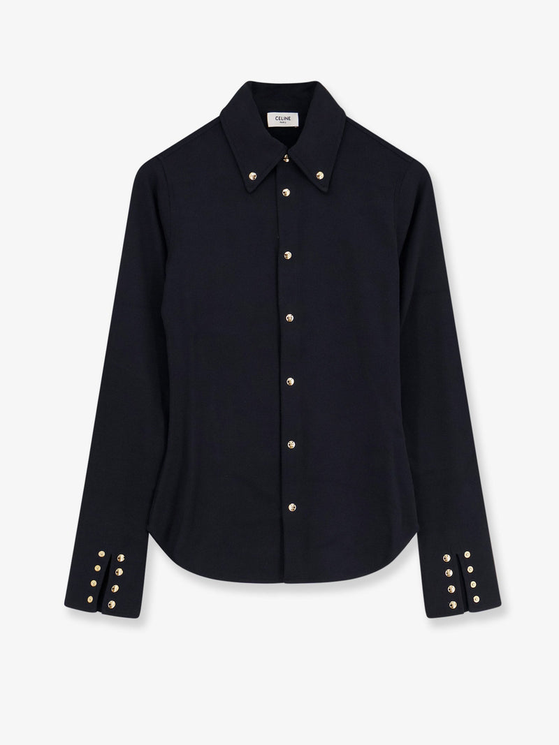 Celine Celine Cotton Shirt with Triomphe Buttons Black - World Class Fashion