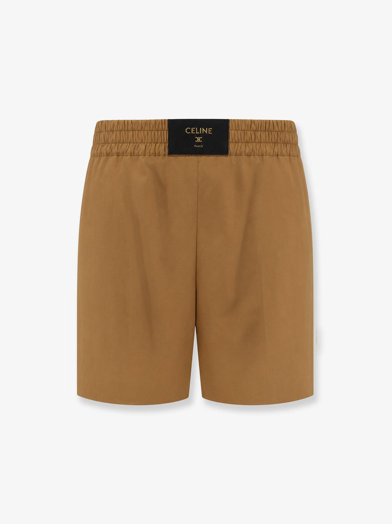 Celine Celine Shorts de algodón y lino con parche Triomphe Marrón - World Class Fashion