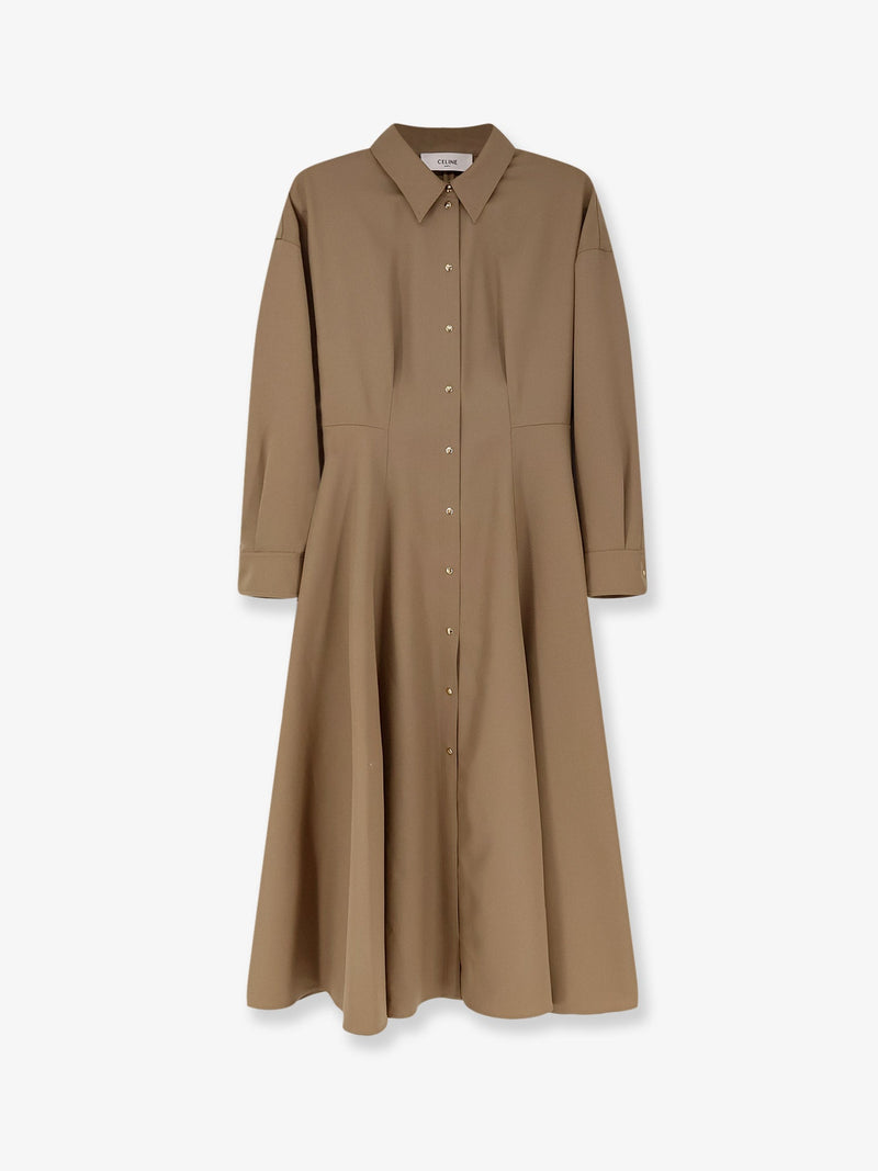 Celine Celine Wool Shirt Dress Beige - World Class Fashion