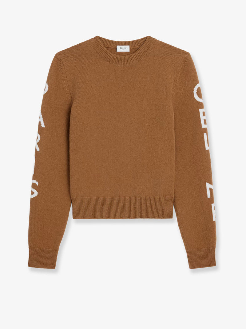 Celine Celine Wool Sweatshirt with Logo Inlay Brown - World Class Fashion