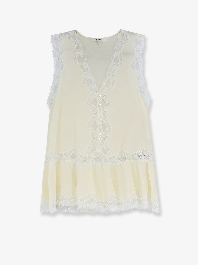 Chloe Chloe Silk Top with Lace Inserts White - World Class Fashion
