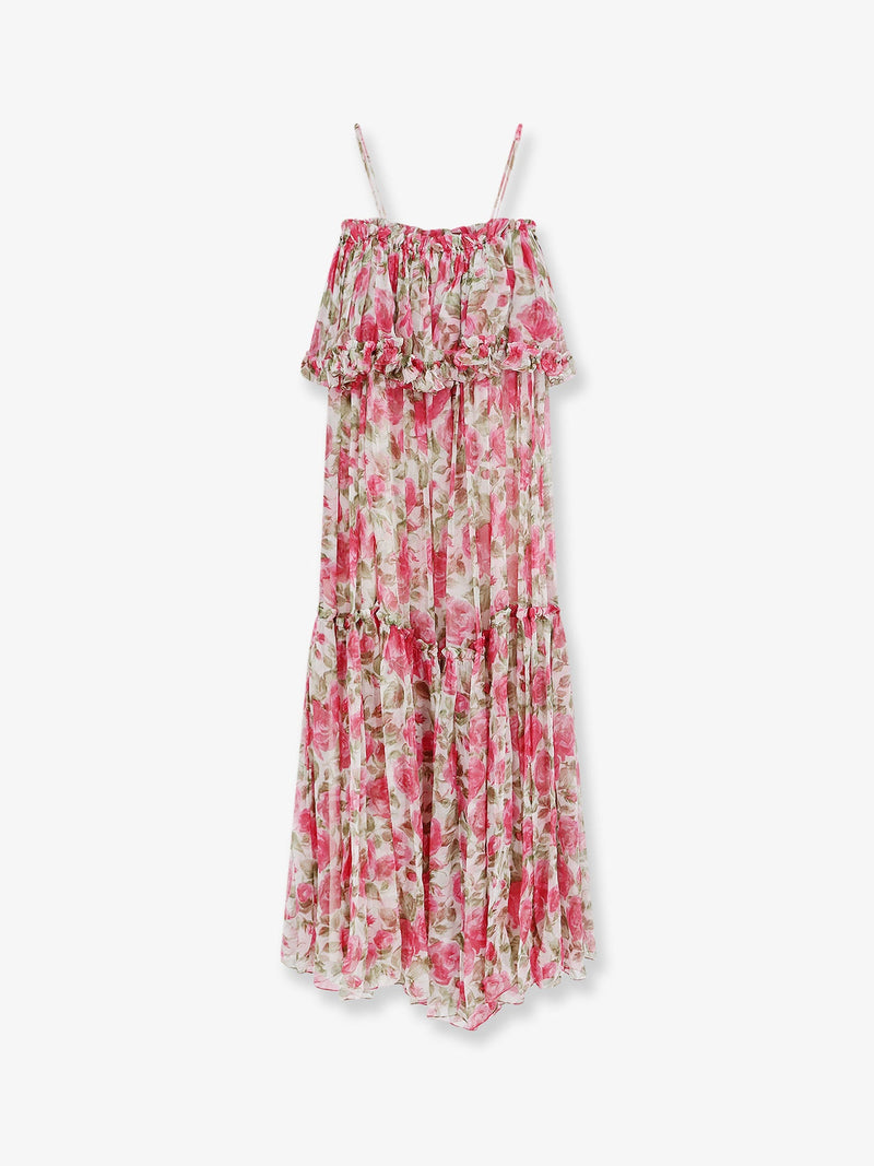 Chloe Chloe Silk Long Dress Floral Print Pink - World Class Fashion