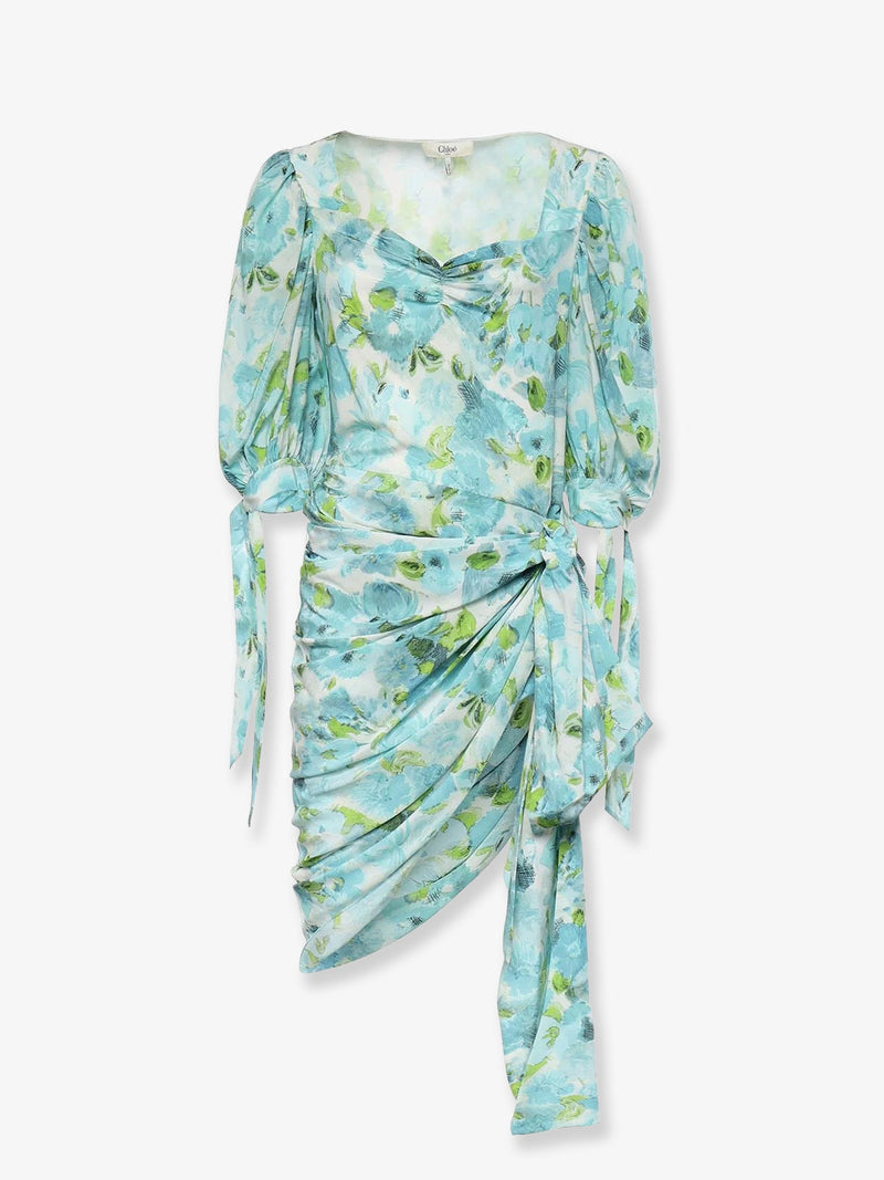 Chloe Chloe Silk Dress Multicolor Floral Print Blue - World Class Fashion