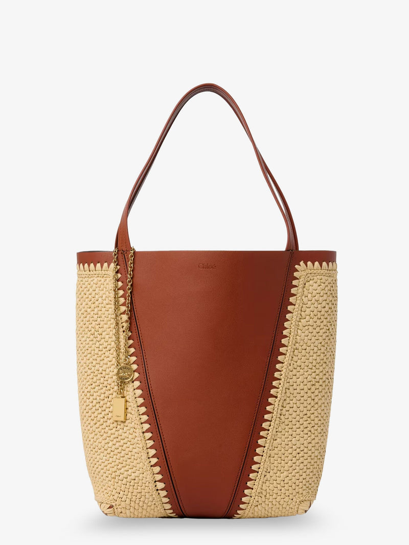 Chloe Chloe Spin Leather and Raffia Shoulder Bag Brown - World Class Fashion