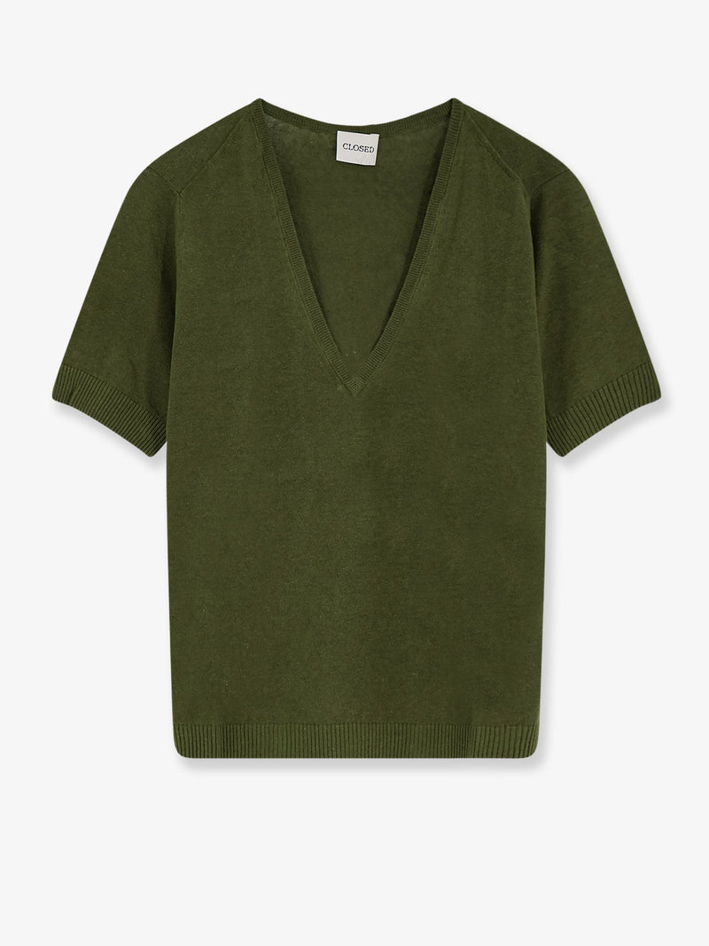 Closed Closed Linen and Cotton Blend Sweater Green - World Class Fashion