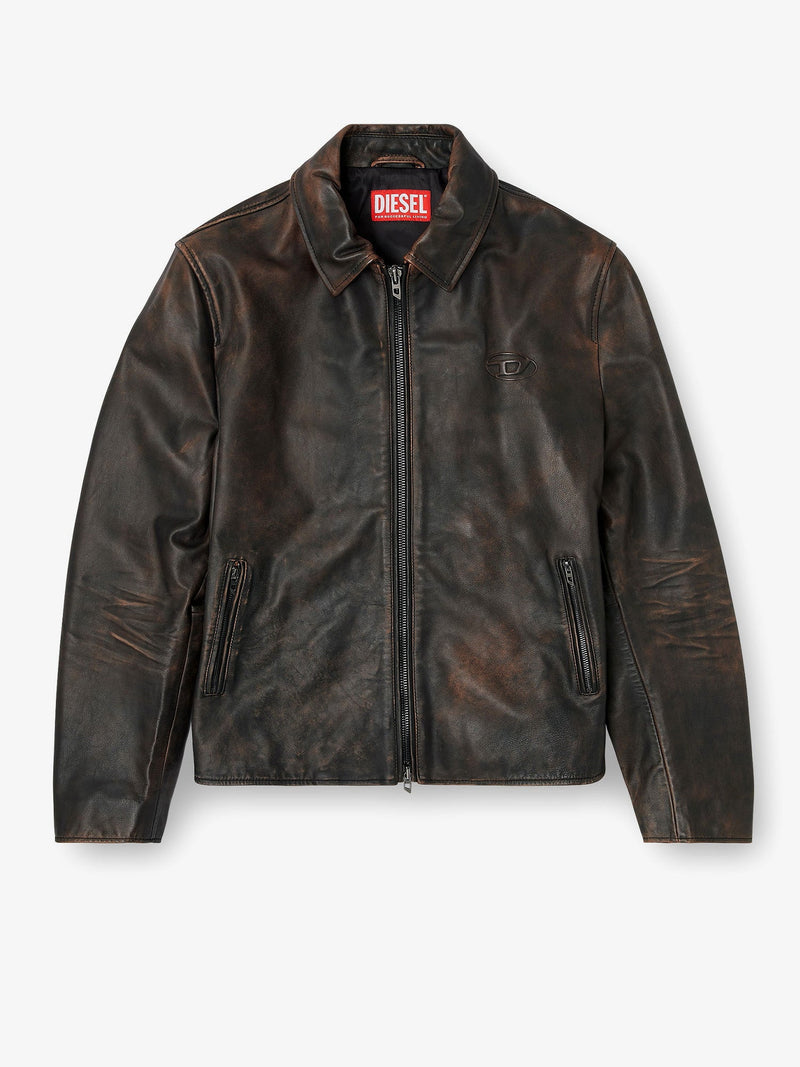 Diesel Diesel L-Amar-Wrd Leather Jacket Brown - World Class Fashion