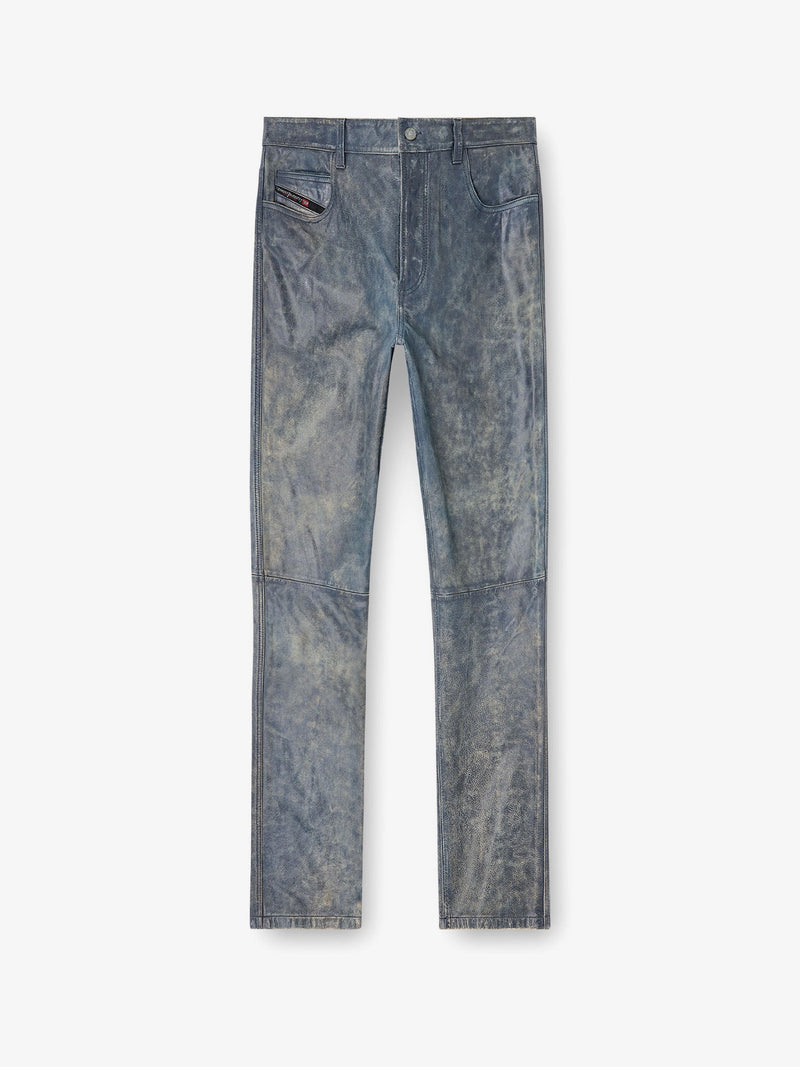 Diesel Diesel P-Vyll-Qmbw Leather Trousers Blue - World Class Fashion