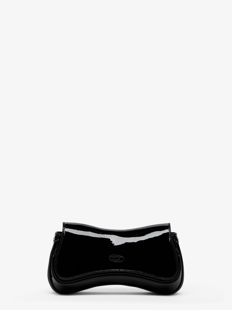 Diesel Bolso de Hombro Diesel Play Clutch de Cuero Brillante Negro - World Class Fashion