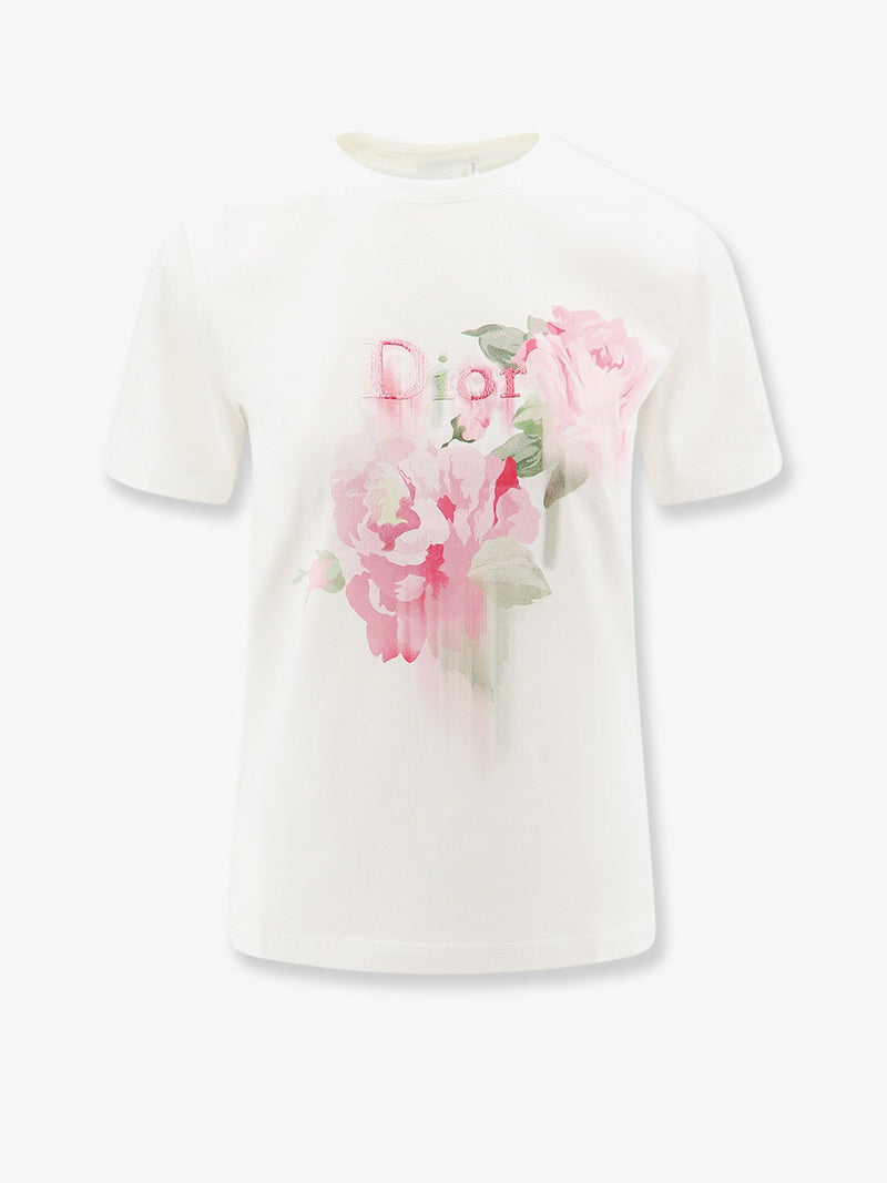 Dior Camiseta Dior de algodón con estampado de rosas pintadas blanca - World Class Fashion