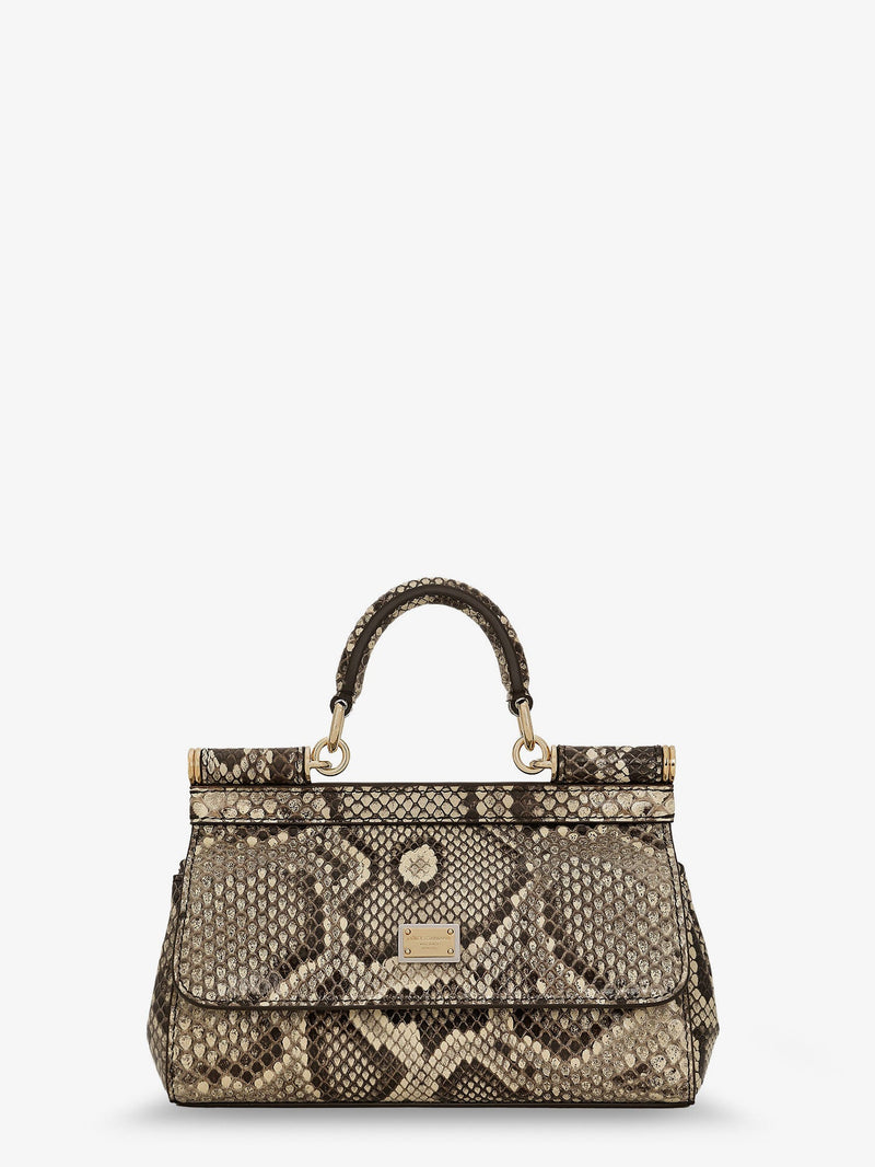 Dolce & Gabbana Dolce & Gabbana Sicily Shiny Python Mini Handbag Beige - World Class Fashion