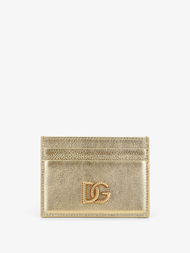Dolce & Gabbana Dolce & Gabbana Laminated Leather Card Holder Gold - World Class Fashion