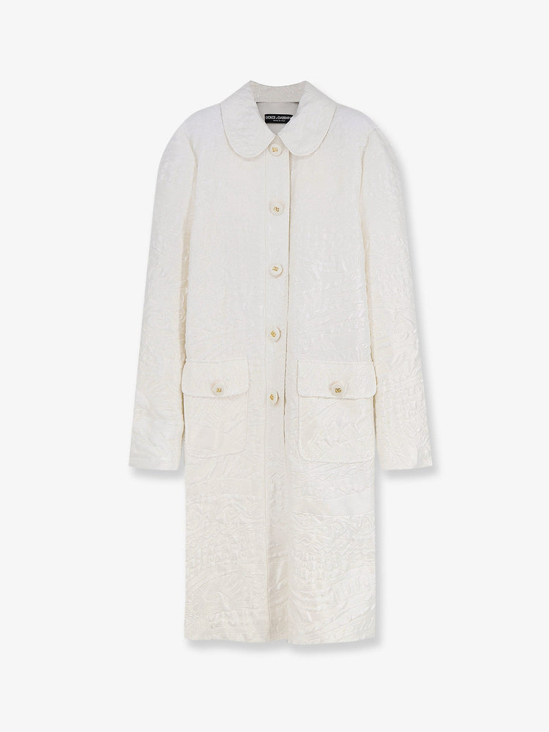 Dolce & Gabbana Abrigo de brocado Dolce & Gabbana con botones DG Blanco - World Class Fashion