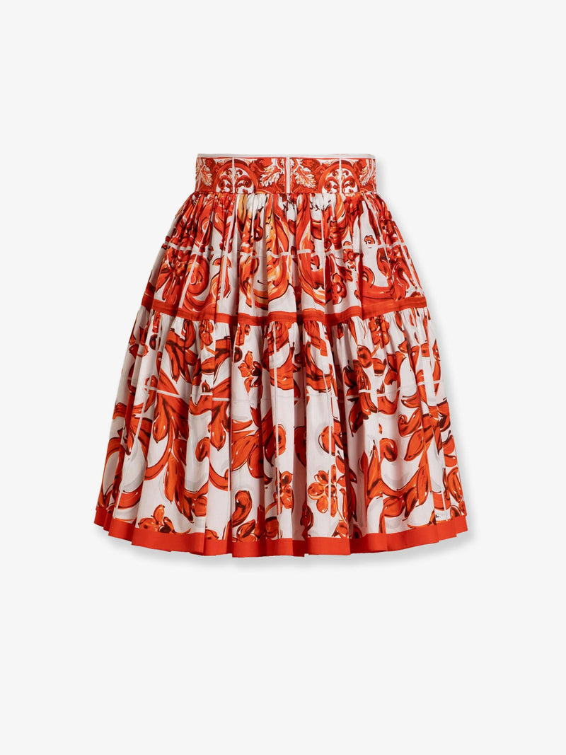 Dolce & Gabbana Dolce & Gabbana Falda de algodón con estampado de mayólica naranja - World Class Fashion