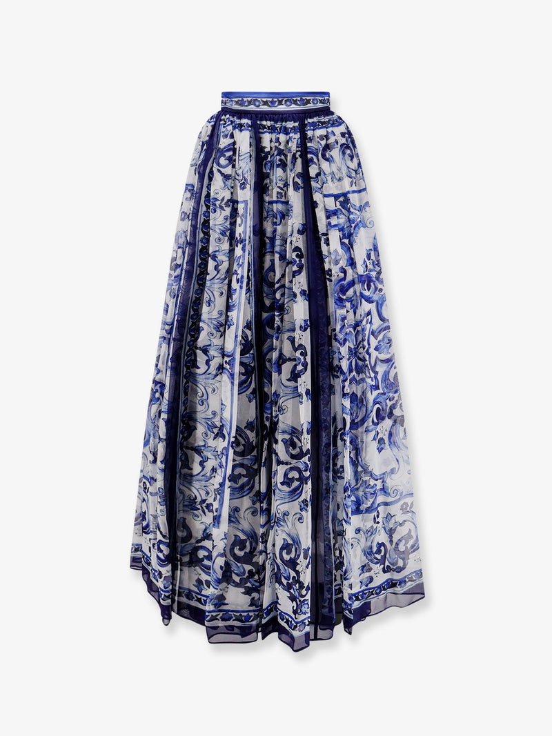 Dolce & Gabbana Dolce & Gabbana Falda de Seda Estampado Maiolica Azul - World Class Fashion