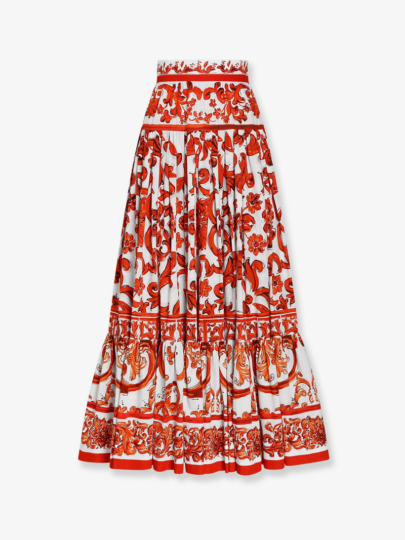 Dolce & Gabbana Dolce & Gabbana Falda de algodón con estampado Maiolica naranja - World Class Fashion