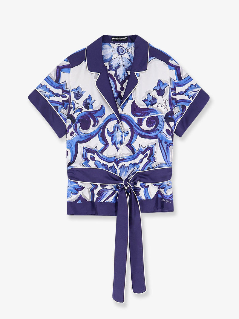 Dolce & Gabbana Dolce & Gabbana Silk Shirt with Maiolica Print Blue - World Class Fashion