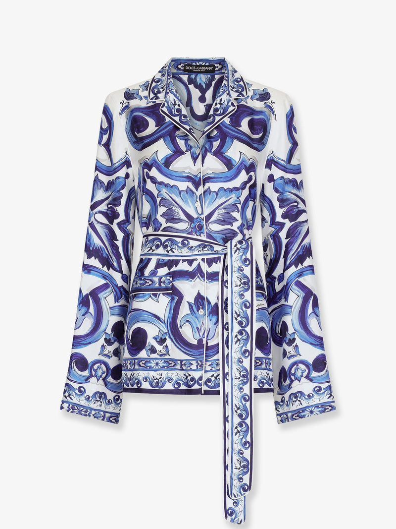 Dolce & Gabbana Dolce & Gabbana Silk Shirt Maiolica Print Blue - World Class Fashion