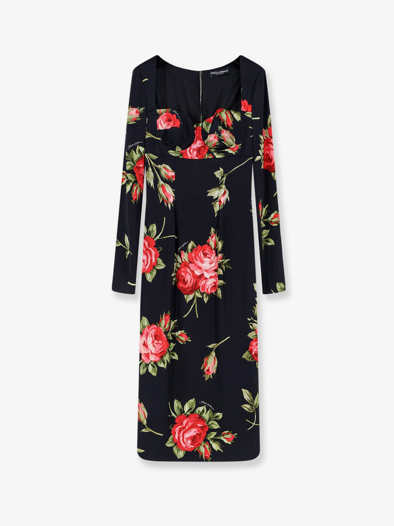 Dolce & Gabbana Dolce & Gabbana Viscose Dress with Rose Print Black - World Class Fashion