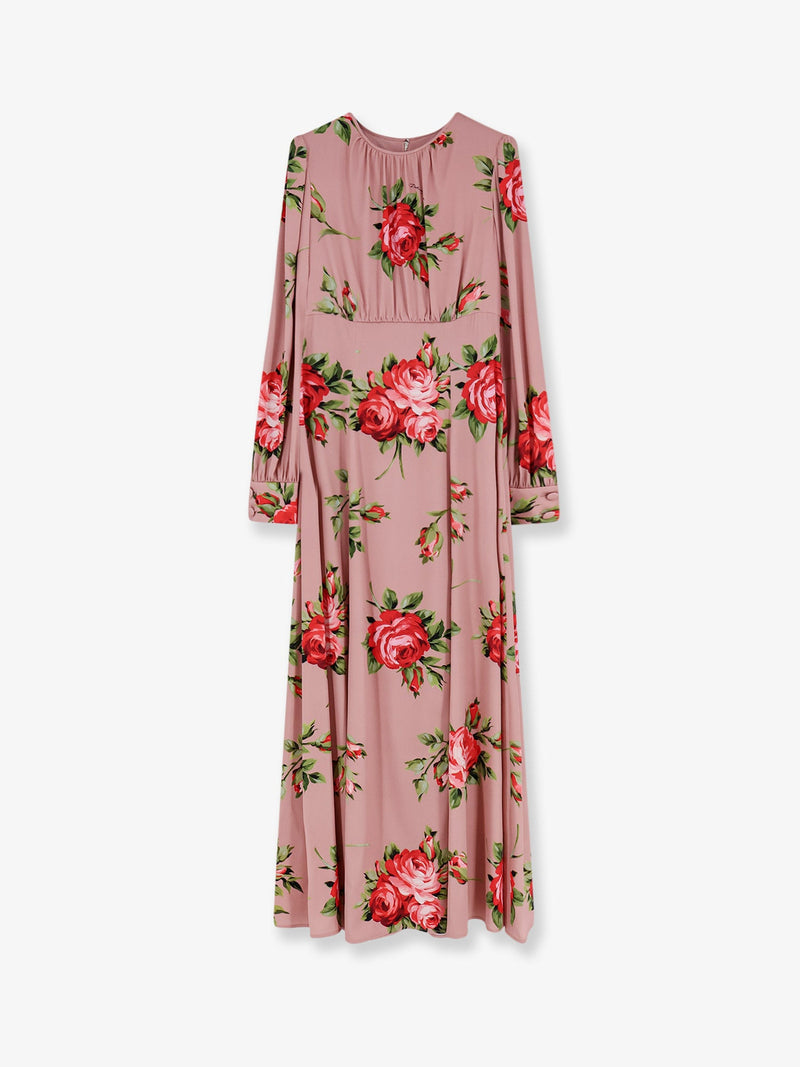 Dolce & Gabbana Dolce & Gabbana Long Silk Dress Bouquet Rose Print Multicolor - World Class Fashion