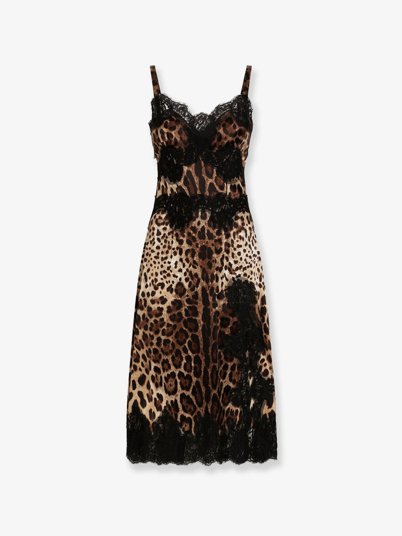 Dolce & Gabbana Dolce & Gabbana Satin Midi Dress Animal Print - World Class Fashion
