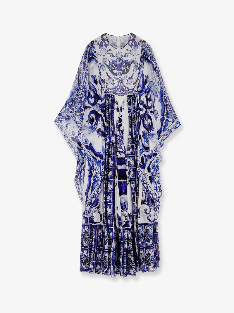 Dolce & Gabbana Dolce & Gabbana Vestido largo de seda Estampado Maiolica Azul - World Class Fashion