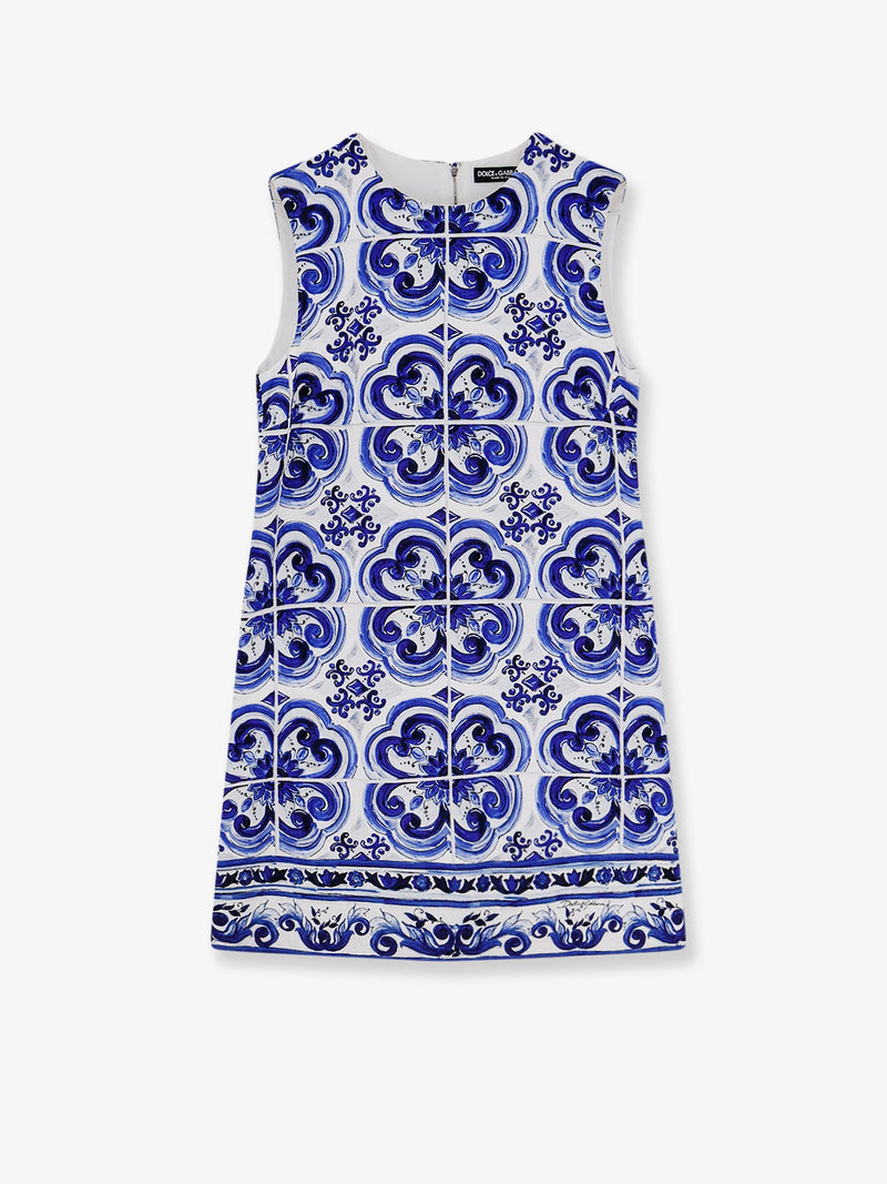 Dolce & Gabbana Dolce & Gabbana Vestido con Estampado de Mayólica Azul - World Class Fashion