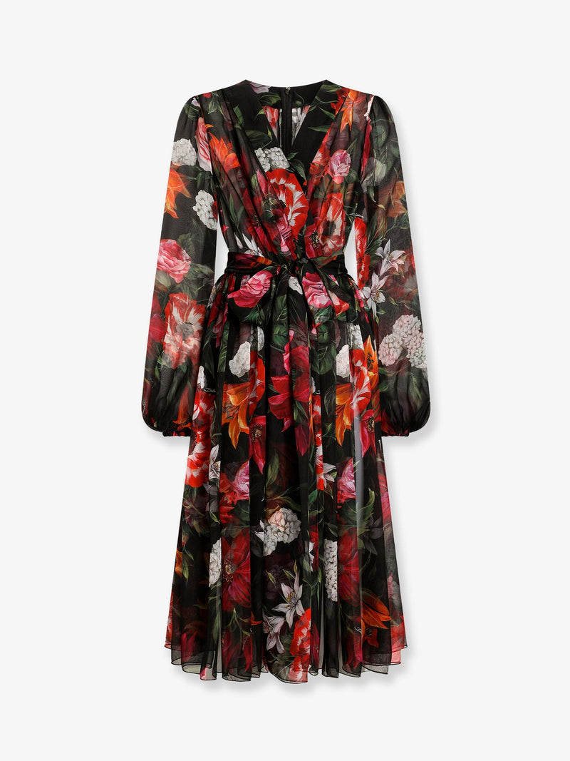 Dolce & Gabbana Dolce & Gabbana Chiffon Dress Floral Print Black - World Class Fashion