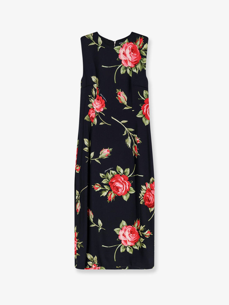Dolce & Gabbana Dolce & Gabbana Viscose Dress with Rose Print Black - World Class Fashion