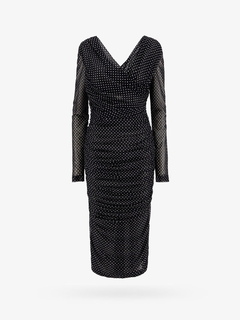 Dolce & Gabbana Dolce & Gabbana Polka-Dots Dress with Drapery Black - World Class Fashion